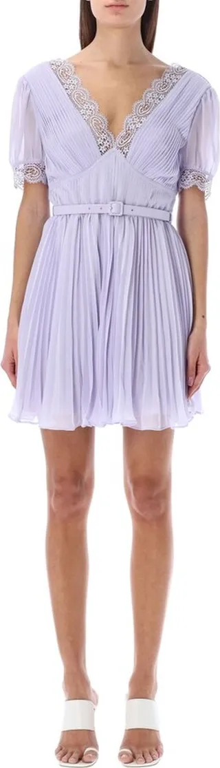 Self-Portrait Chiffon Pleated Mini Dress