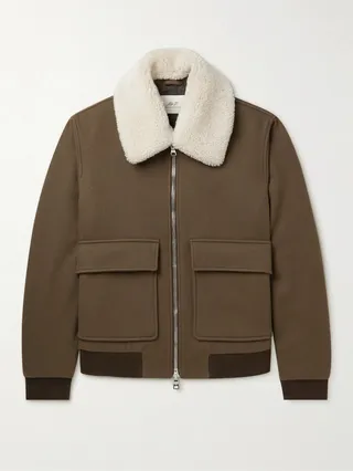 Shearling-Trimmed Wool-Blend Blouson Jacket