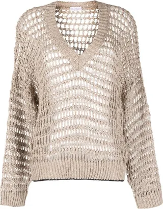 open-knit V-neck jumper