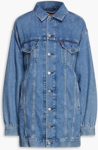 Oversized gathered cotton and hemp-blend denim shirt dress