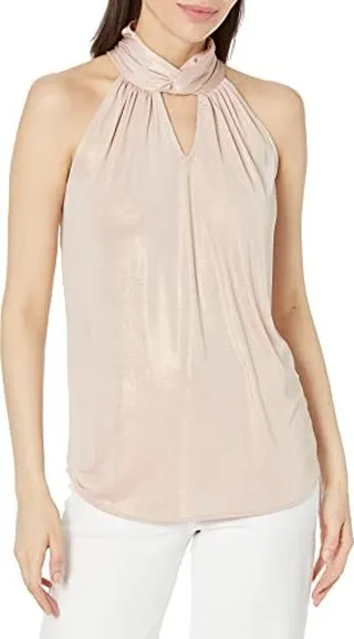 Anne Klein Women's Shimmer ITY Twist Neck Halter TOP
