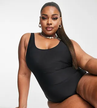 Brave Soul Plus scoop neck swimsuit in black