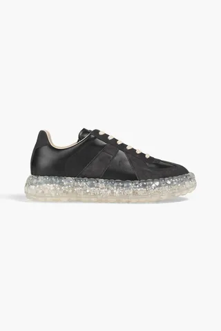 Suede-paneled leather platform sneakers