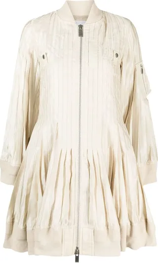 Zip-Up Pleated Bomber Jacket