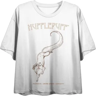 Harry Potter Hufflepuff Traits Juniors White Boyfriend Crop T-shirt-Large