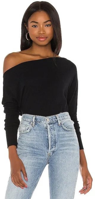 Cashmere Cuffed Off Shoulder Long Sleeve Top