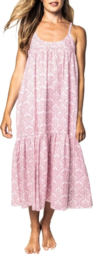 Vintage Rose Print Tiered Cotton Nightgown