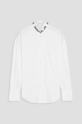Bead-embellished cotton-blend poplin shirt