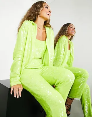 ASOS EDITION oversized shirt in neon lime sequin