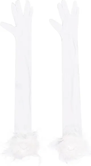 Feather-Trim Detail Gloves