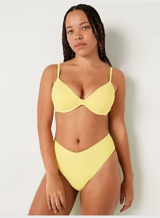 Crinkle High-Waist Cheeky Bikini Bottom