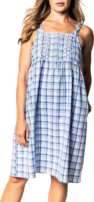 Seafarer Tartan Ruffle Trim Cotton Nightgown