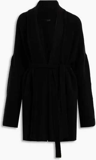 Belted brushed knitted cardigan