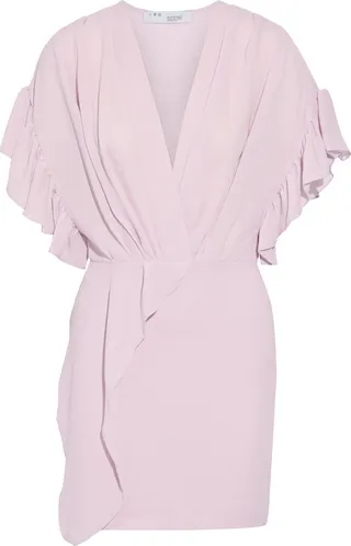 Cedar wrap-effect ruffled crepe mini dress