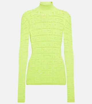 4G jacquard mesh turtleneck top