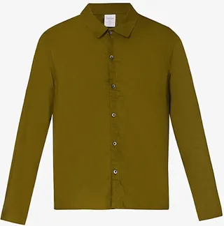 Mens Green Logo-appliqué Relaxed-fit Stretch-cotton Pyjama Shirt