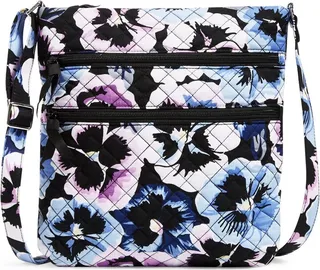 Vera Bradley Women's Recycled Cotton Triple Zip Hipster Crossbody Bag Plum Pansies