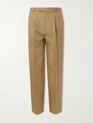 Straight-Leg Pleated Cotton Trousers