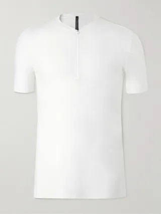 Mesh-Trimmed Stretch-Jersey Half-Zip Tennis T-Shirt