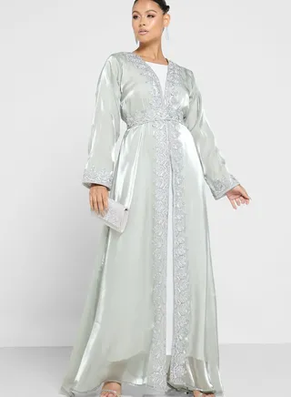 Embellished Open Front Abaya