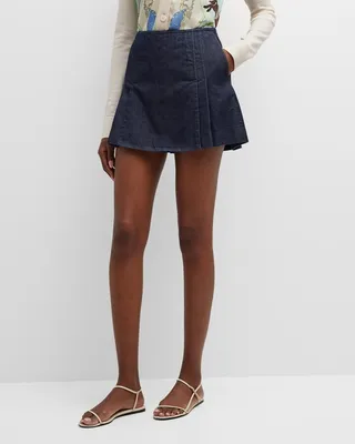 Pleated Denim Mini Skort
