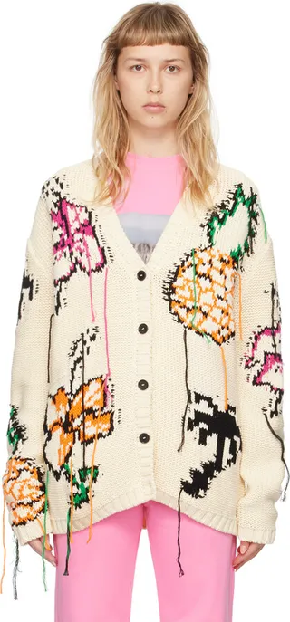 MSGM Off-White Jacquard Cardigan