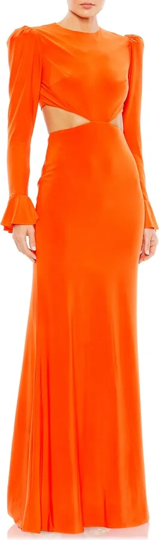 Cutout Detail Long Sleeve Trumpet Gown