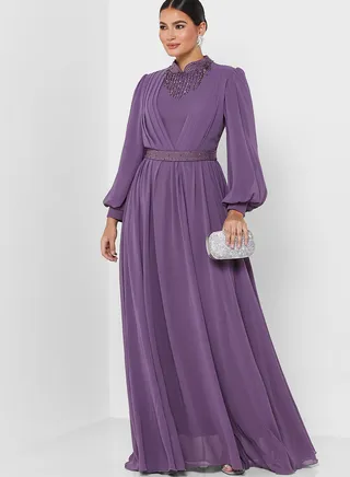 Embellished Pleated Detail Dress
