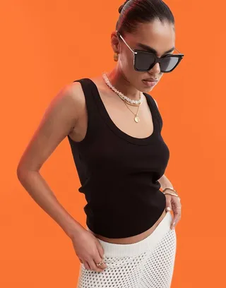 ASOS DESIGN deep scoop tank top in black