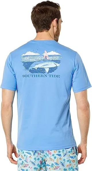 Southern Tide Short Sleeve Fin Surfing Tee (Boat Blue) Men's Clothing