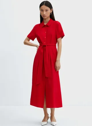 Button Down Tie Detail Shirt Dress