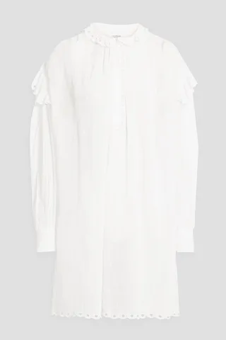 Emma gathered embroidered cotton-gauze mini dress