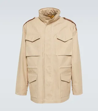 Coated leather-trimmed cotton jacket
