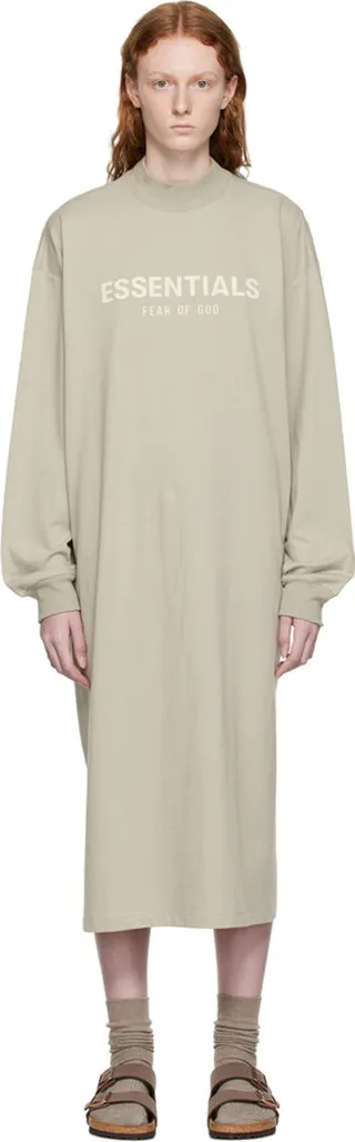 Essentials Gray Long Sleeve Midi Dress