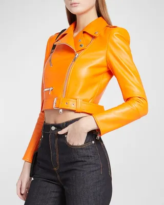 Cropped Leather Biker Jacket