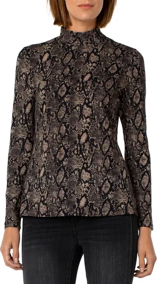 Womens Mock Neck Snake Skin Turtleneck Top