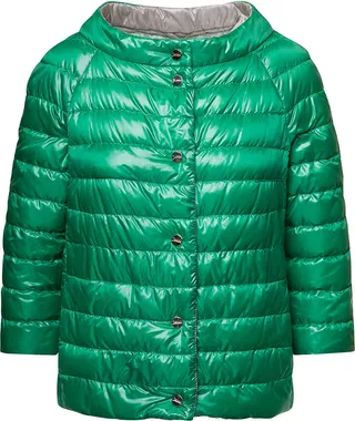 Green And Beige Reversible Quilted Jacket In Polyamide Woman