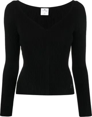 V-neck ribbed jumper