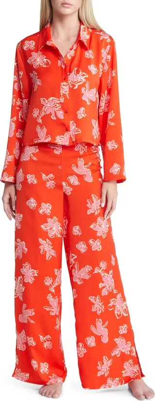 Boxy Satin Two-Piece Pajama Set