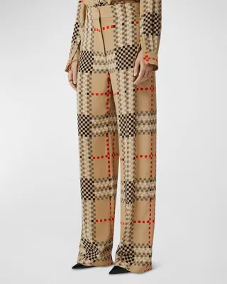 Jane Check-Print Wide-Leg Crepe Trousers