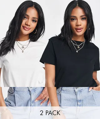 ASOS DESIGN ultimate t-shirt with crew neck in cotton blend 2 pack SAVE in black and white - MULTI