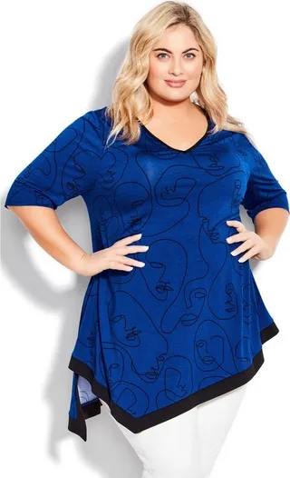 AVENUE | Women's Plus Size Visage Asymmetrical Tunic - marine - 30W