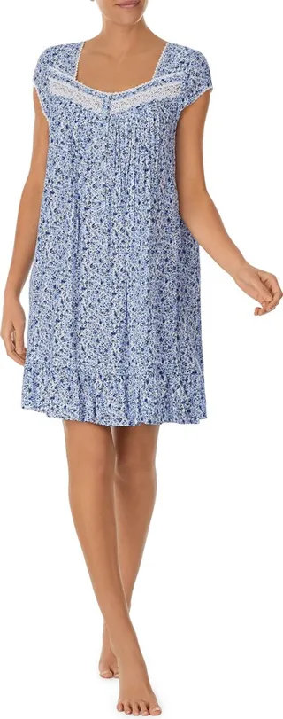 Floral Print Cap Sleeve Short Nightgown