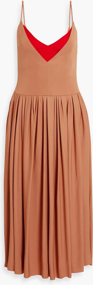 Layered pleated jersey midi dress