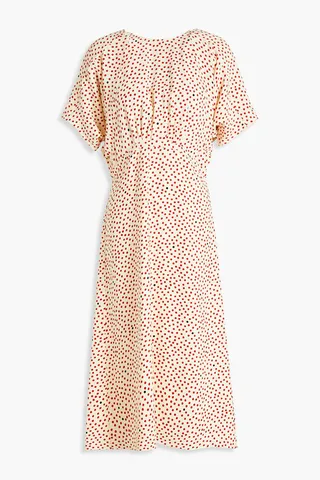 Pleated polka-dot stretch-crepe midi dress