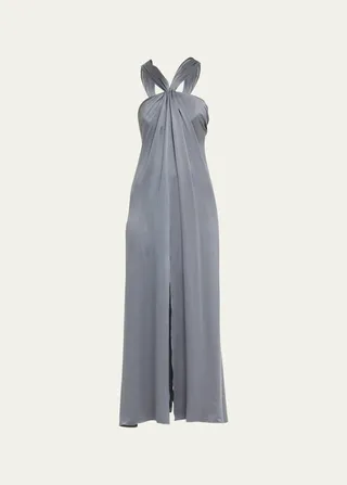 Gathered Halter Silk Gown