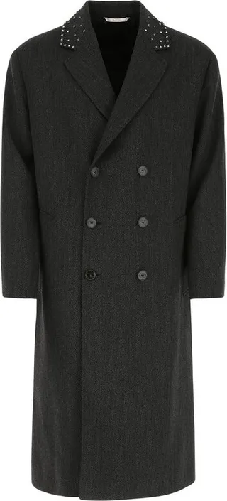 Valentino Stud Embellished Collar Long Coat