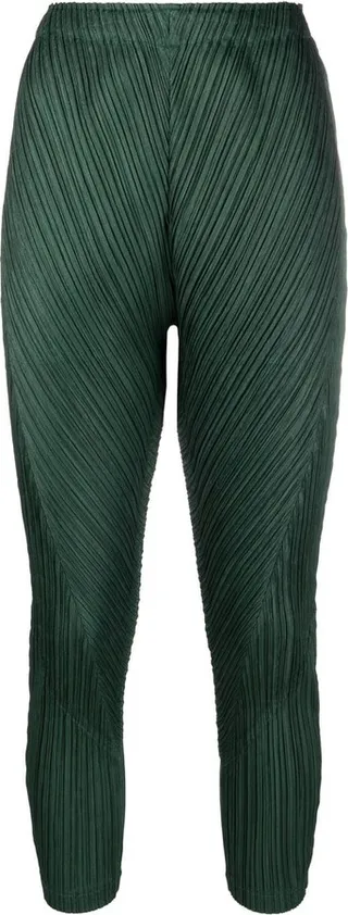 High-Waisted Plissé Cropped Trousers