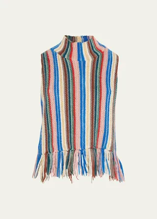 Olina Striped Fringe Turtleneck Tank Top