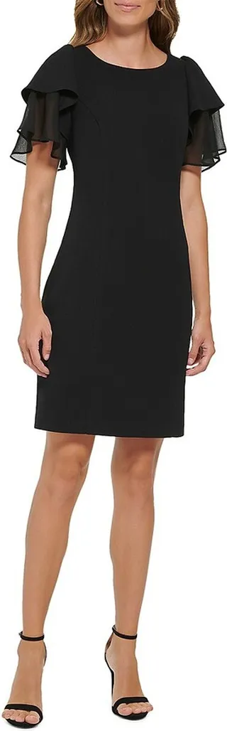 Layered Flutter Sleeve Sheath Dress